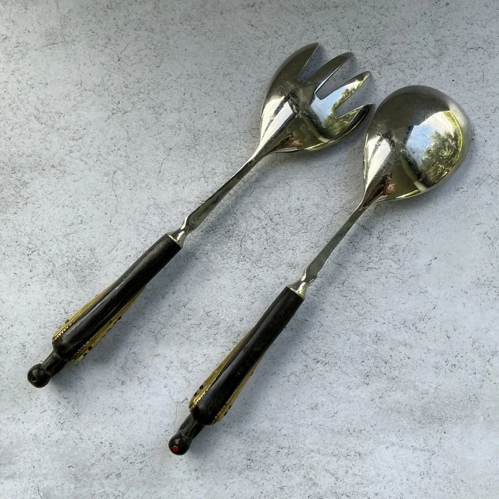 Vtg 50s Alfred Haddad Jezzine Bird Rooster Salad Spoon & Carving Set*AS IS READ*
